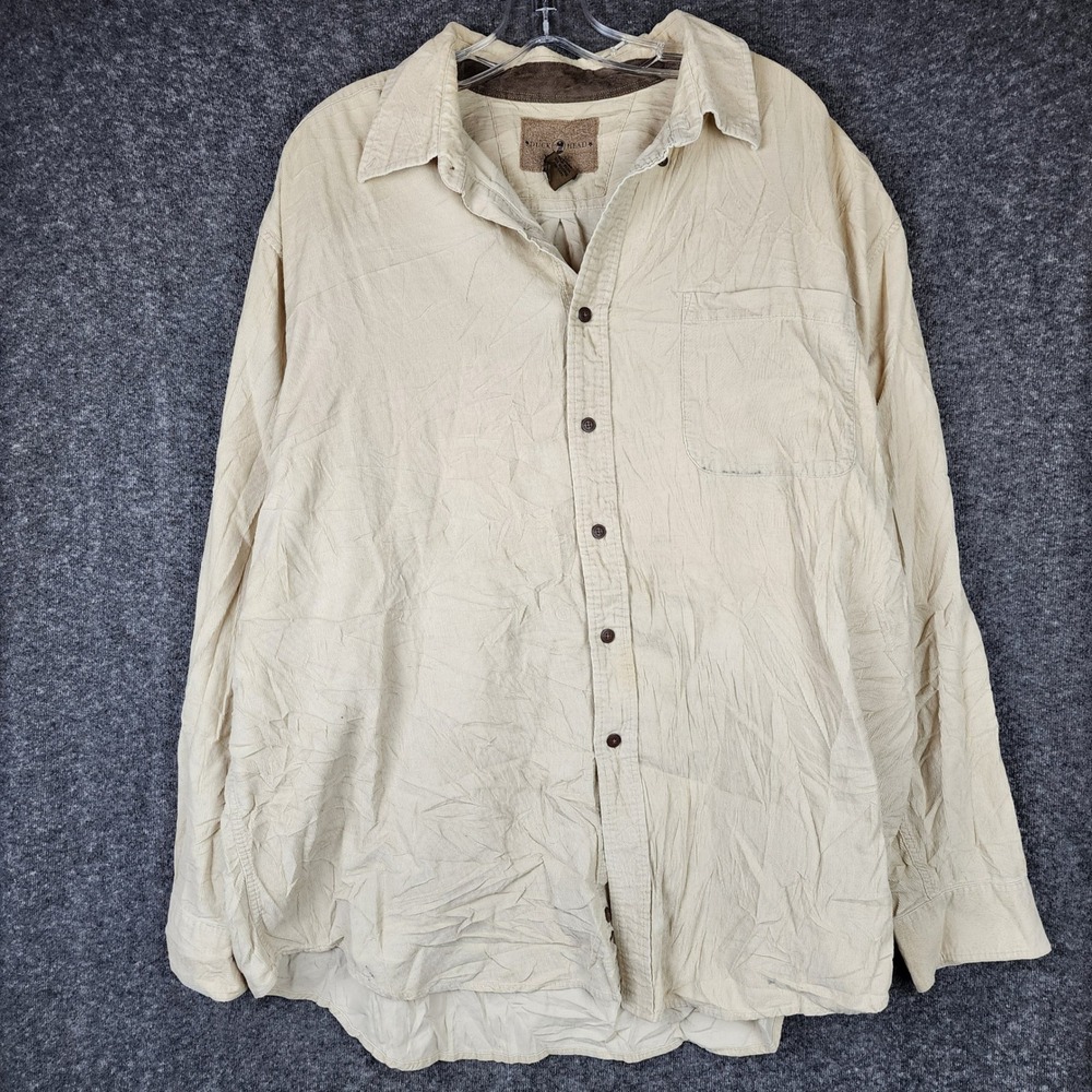 Duck Head Button Down Mens XXL Cream Corduroy Expedition Elbow Patches Shirt
